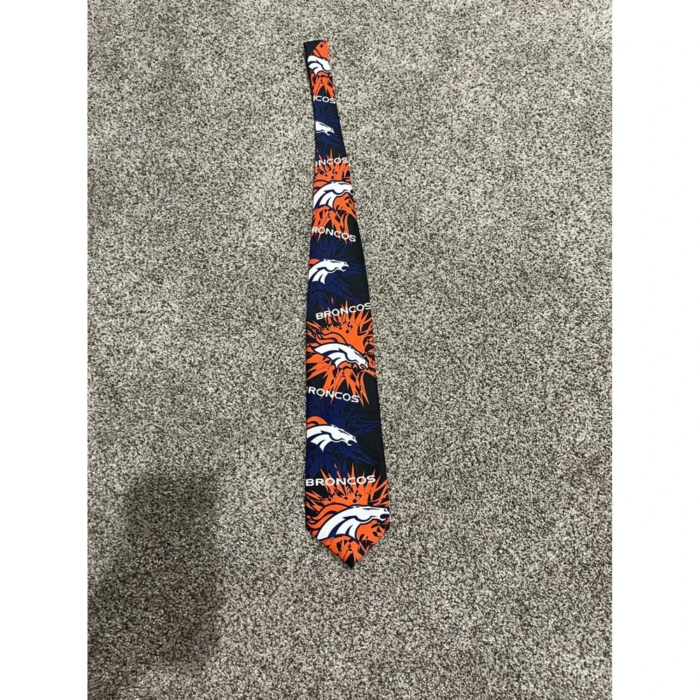 Vintage 1998 Denver Broncos NFL Game Day Tie Ralph Marlin Burst Orange‎ Blue